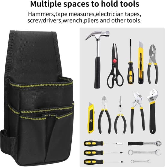 Tool Belt Pouch, Durable Oxford Cloth Multi-Compartment Tool Organizer, For Electricians and DIY Repairs, Black 13 X 6 X 28 Cm