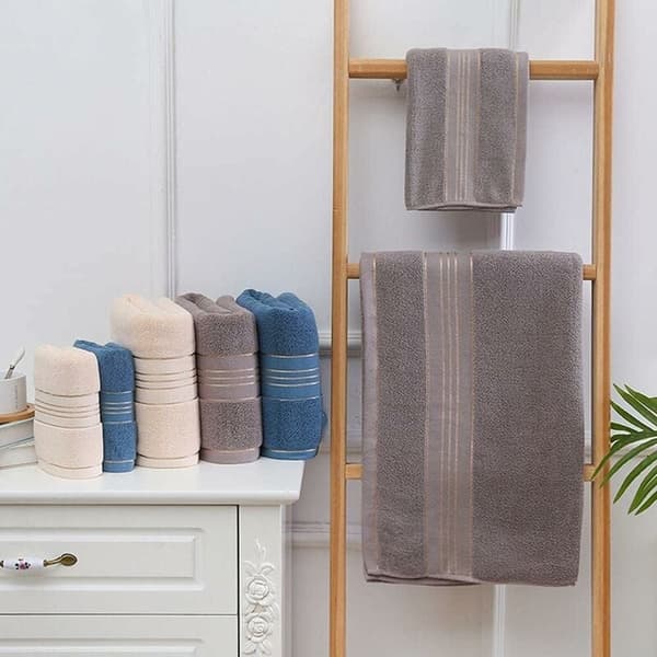 Luksuriøse badehåndklær i bomull, stor størrelse, myke og absorberende for bad, reise, blå grå beige