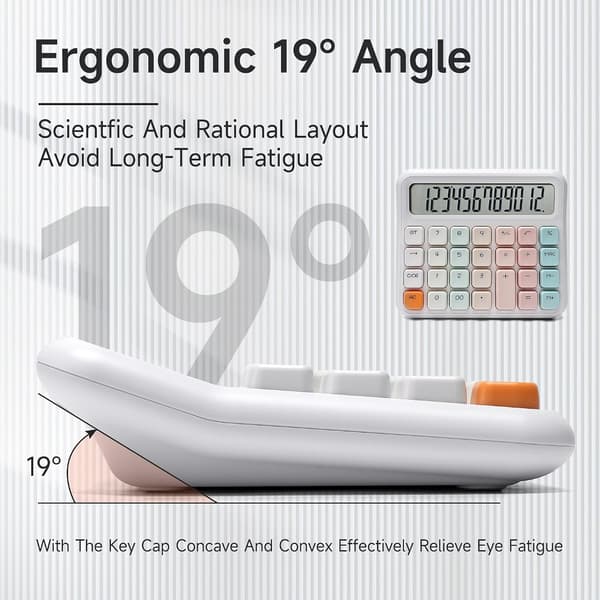 White Mechanical Switch Calculator, 12-Digit Large LCD Display and Buttons, Suitable for Daily Life and Basic Office Work