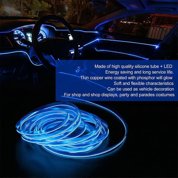 5m/16,4ft Auto LED-stripe Sigarettennerkontakt Lyssterk Atmosfærisk Bilinteriørbelysning DC 12V Blå