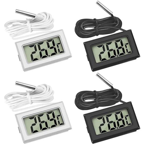 4-pak digital LCD-køleskabstermometer med sonde til køleskab, fryser, akvarium, 2 sorte 2 hvide