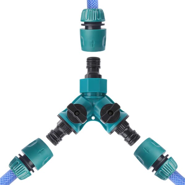 Y-shaped distributor with shut-off valve and 6 couplings - Faucet distributor for garden and home