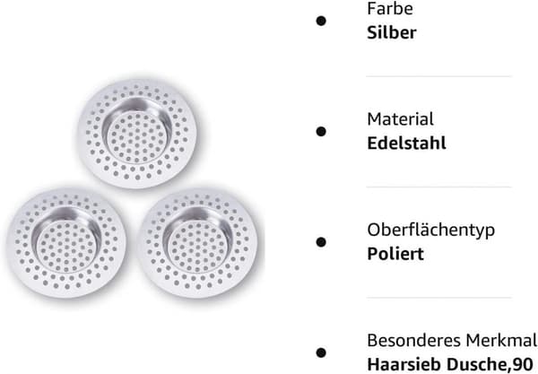 Afløbssi med 90 huller, rustfrit stål (3-pak)