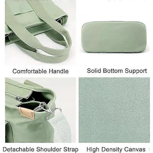 1 pc Multi-Pocket Tote Bag with Zipper, Japanese Handmade Canvas Bag with Compartments, Multifunctional Bag