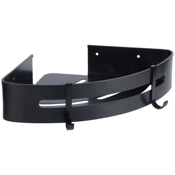 Double-layer wall-mounted aluminum storage shelf, corner shelf for home, bathroom, black.
