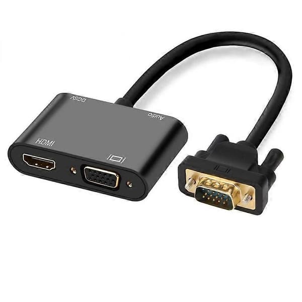 VGA til HDMI+VGA-adapter 1 ind 2 ud med 3,5 mm lydkabel understøtter VGA til HDMI VGA PC-projektor