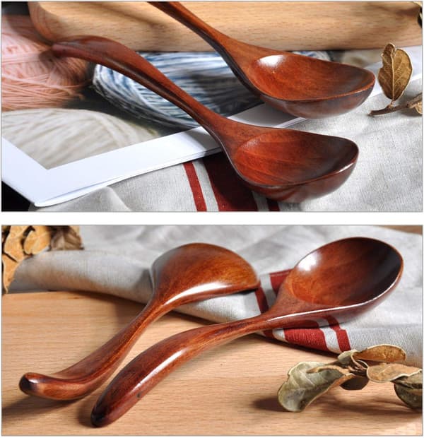 10 Natural Japanese Long Handle Wooden Spoons