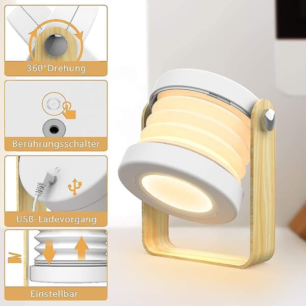 Foldable Table Lamp, Child-Safe Night Light Portable Desk Bedside Lamp Touch Control for Bedroom Lamps, 3 Modes