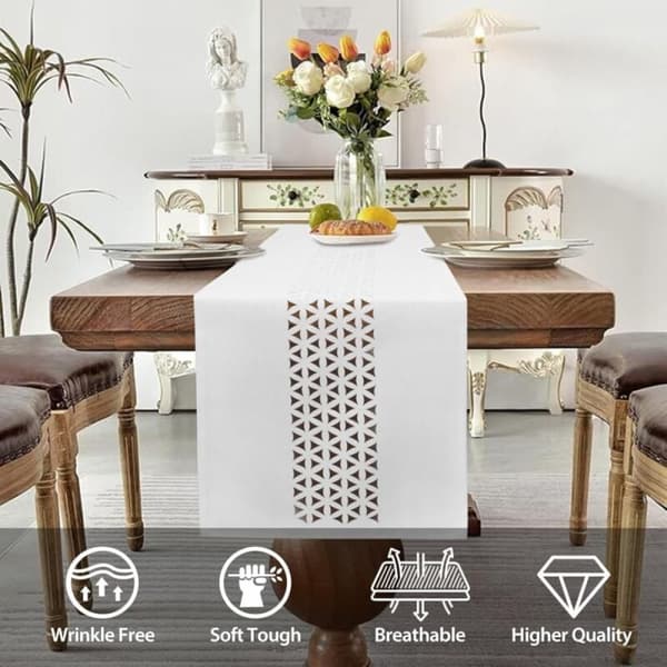 183 x 35 cm Linen Table Runner White Modern Table Runner Linen-Look [LD]