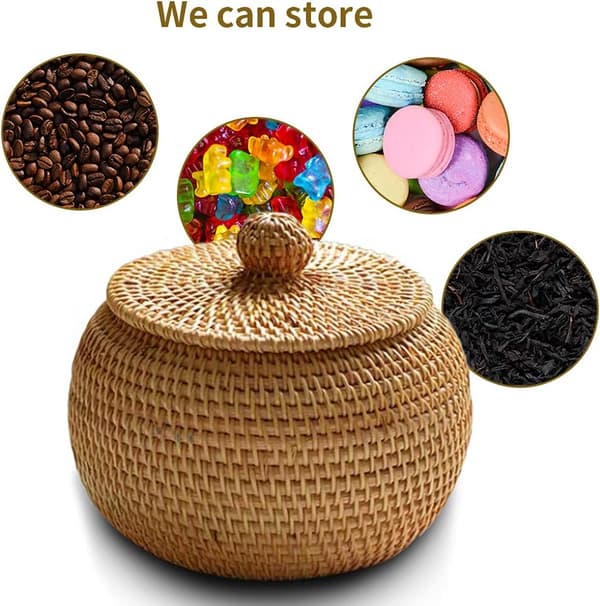 Braided Storage Basket with Lid - Rattan Basket Small Braided Box - Woven Rattan