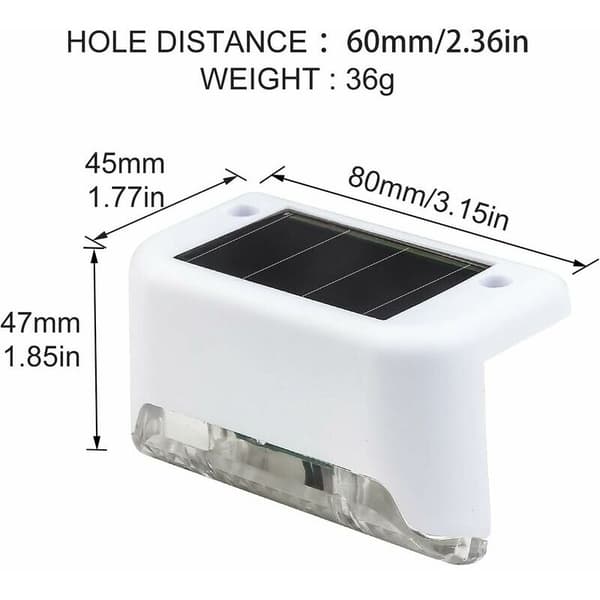 Trinnlamper, Solar LED-vegglamper, vanntette trappelamper for innendørs og utendørs, gjerdelamper (4-pakning, hvit)