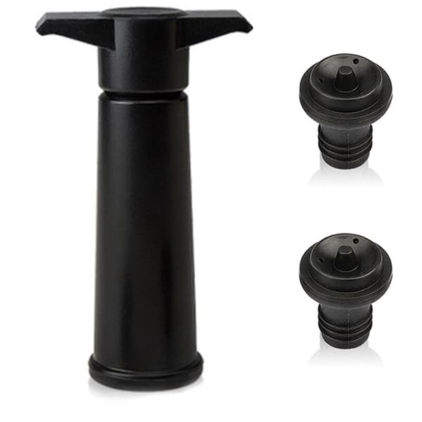 Vacuum Bottle Stoppers Black Pump with Wine Saver Stopper Keeps Wine Fresh (Black Pump + 2 Lids)