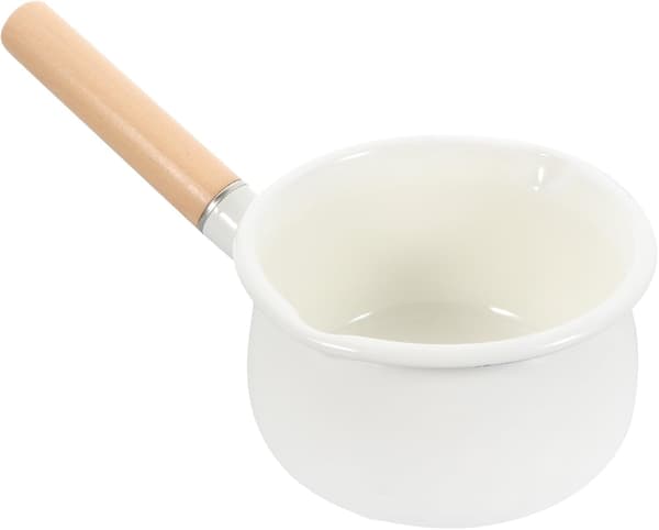 White Enamel Milk Pot 15 cm with Handle, Cooking Pot for Home Kitchen