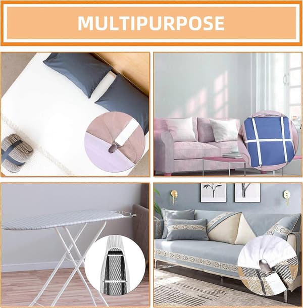 Adjustable Sheet Straps for Fitted Sheets (65 cm to 200 cm), Adjustable Fastening Strap for Sheets, Sofa, Ironing Board Cover (White, 4-Pack)