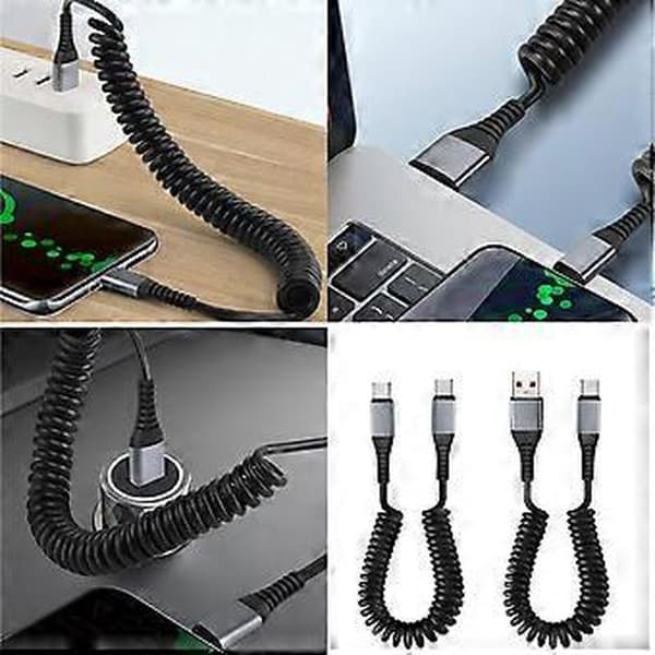 Upgraded Spiral Music Cable USB to USB C Retractable Fast Charging Cable Spring Design Cable for Smartphones and Tablets USB C USB C