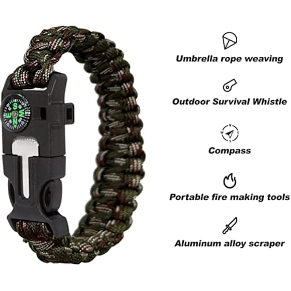 Selviytymisrannekoru Paracord l Kompassi Pilli Tulukset