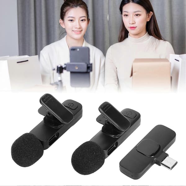 Wireless Lavalier Microphone 1 for 2 Automatic Noise Reduction Wireless Clip On Lavalier Lapel Mic for Video Recording