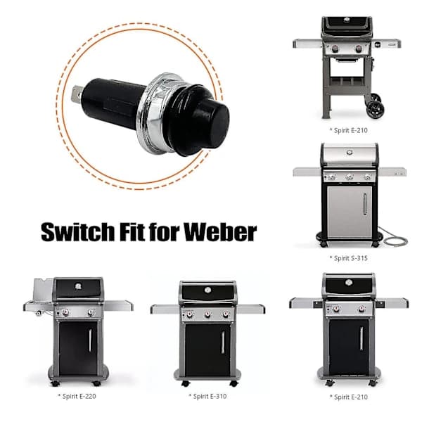 Electronic Ignition Button Replacement for Weber Genesis II Spirit II Grills 7642 7643 61mm Black