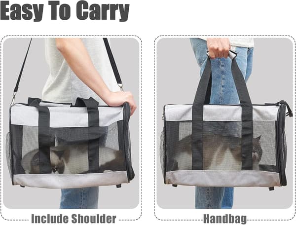 Pet Carrier, Soft Cat Carrier, Foldable, Durable, Airline Approved, Travel Friendly (42*28*28 cm, Grey) light gray light gray