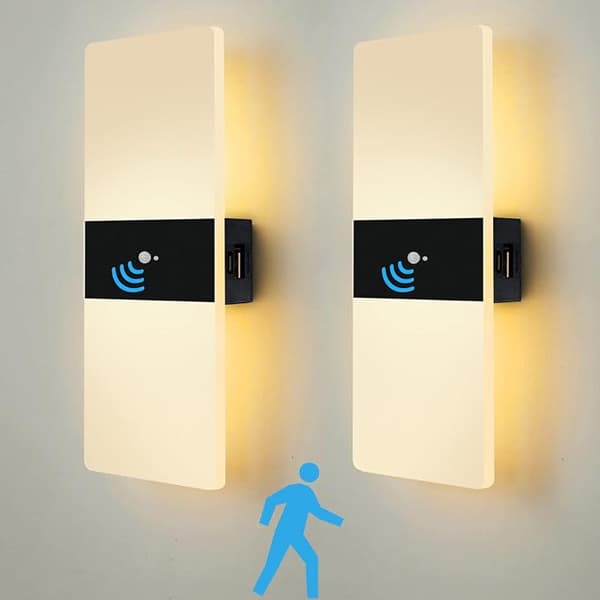 LED Wall Lamp with Motion Sensor Indoor, Wall Light Battery Operated Night Light USB Rechargeable Battery Acrylic Motion Sensor Light Wall Lighting
