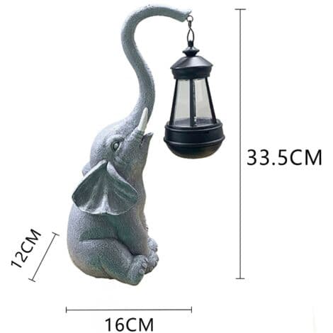 Dekorativ grå elefantstatue for utendørs hage med solcellelampe - Værbestandig - Varm LED-atmosfære