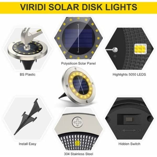 Solcellelamper udendørs, 4-pak 16 LED Solcellelamper Udendørsbelysning IP65 Vandtæt Trådløs Rustfri Spotlight