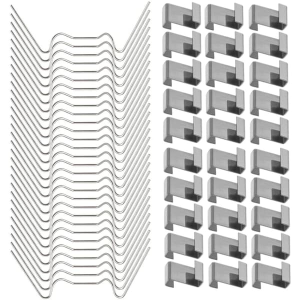 120 stk. rustfri drivhusglasklemmer - 60 stk. W-trådsklemmer 60 stk. Z-overlapsklemmer til drivhusglas