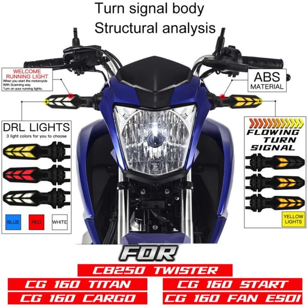 2 stk. LED-blinklys til motorcykel, baglygte til CG 160 FAN ESDI Cargo CB 250, rød