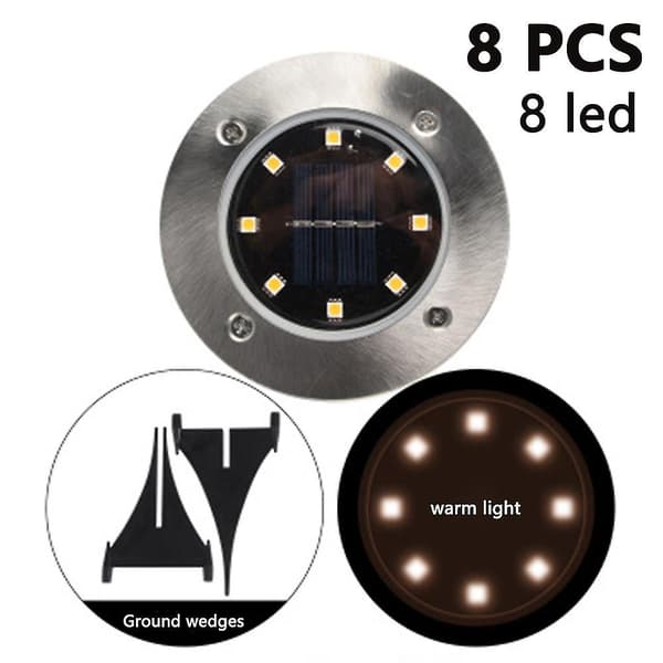 8-pakning Solcellelys - 8 LED Solcellelamper Utendørs Vanntette Rustfritt Stål Bakkelamper Kompatible med Gangvei Sti L