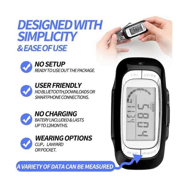 Pedometer for walking, screen pedometer with clip and lanyard Simple pedometer for walking Accurate 3