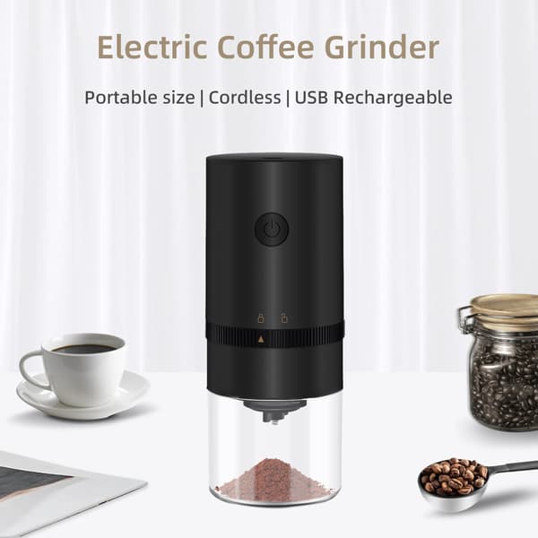 Portable Electric Burr Coffee Grinder, Electric Rechargeable Mini Coffee Grinder with Multiple Grind Settings - Black