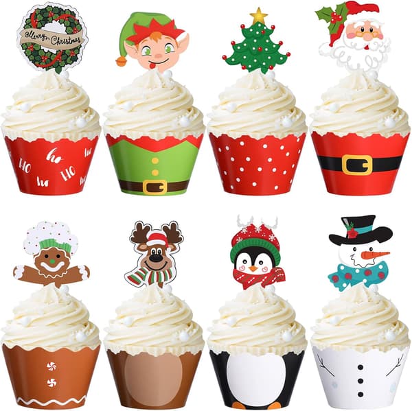 96 stykker julecupcake-dekorationer