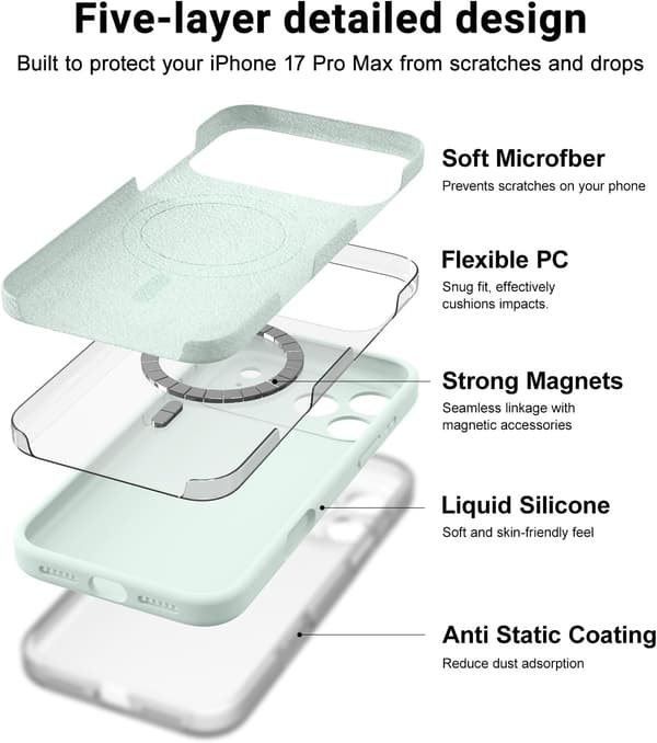 Ultratynt MagSafe silikondeksel til iPhone 17 Pro Max - Mintgrønn iPhone 17 Pro Max vert menthe
