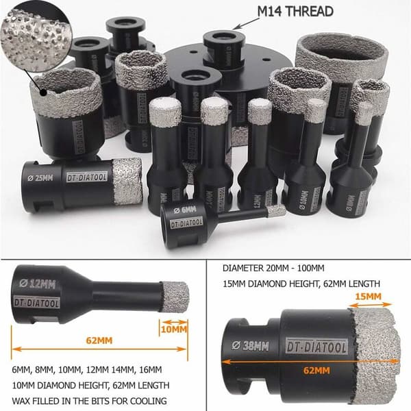 TRIOM Diamantbor 2 stk. 16 mm Hulsav til tørboring af fliser, porcelæn, marmor, keramik, granit
