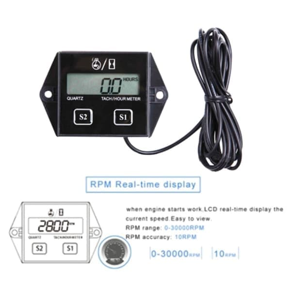 Motorcycle 2/4-Stroke Engine Tachometer Hour Meter LCD Display Waterproof Car Motorboat Motorcycle Digital Tachometer