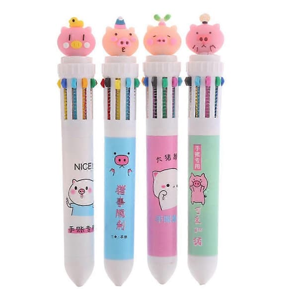 10-farve kuglepen, 0,5 mm, søde grisepenner til piger, børn, drenge, jul Pink Pink