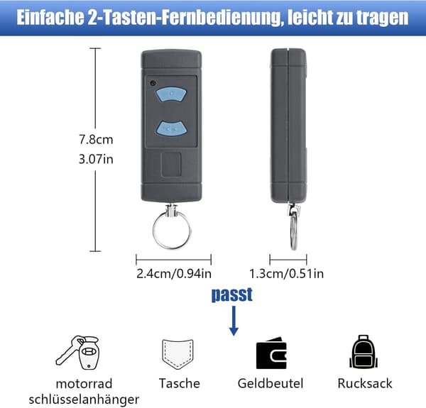 Garage Door Remote Control, Replacement for Hormann HSM4 868 HSE2 868, 2-Channel 868.3 MHz Mini Transmitter for Blue Button Models, 2-Pack