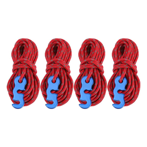 4pcs Set Reflective Tent Wind Rope Camping Line with S Ring Buckle Hook (Red)