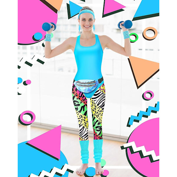 80'er Aerobics Sæt med Dragt, Leggings & Zebra-mønstrede Tilbehør [JUN] Sød Zebra Medium Cute Zebra Medium