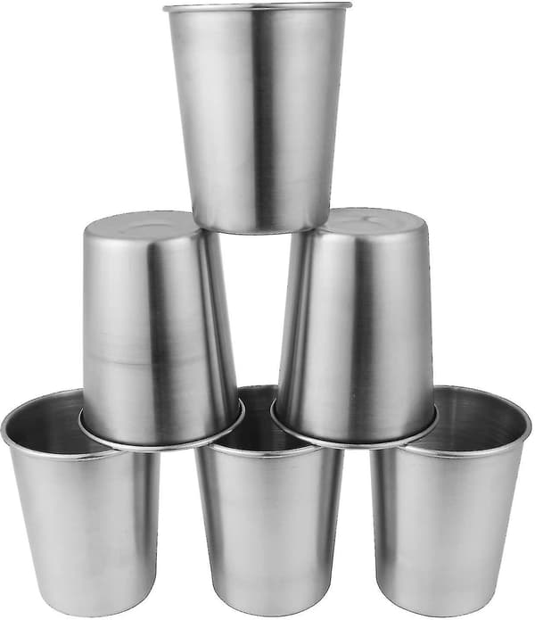 6-pakning 230 ml rustfrie, knusesikre drikkeglass i metall