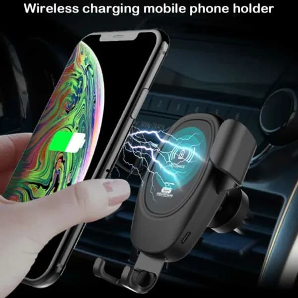 Trådløs Biloplader QI Mobiloplader med Mobilholder til Bil, Sort