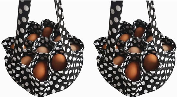 Egg Basket with 9 Compartments - Chicken and Duck Egg Collection Bag - Small Egg Holder and Organizer for Transport and Storage (Black, 2-pack)