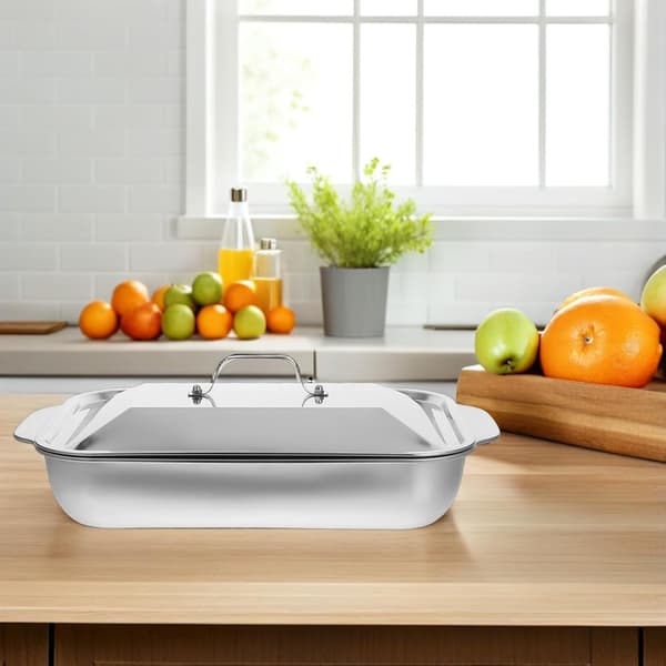 Rostfri djup ugnsform 41x24x8cm rektangulär grillplåt med lock 2-delat set