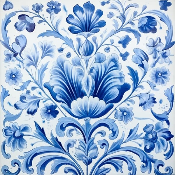 Blue Old-fashioned Flower Model 2 Self-adhesive Tile Decals 12pcs
