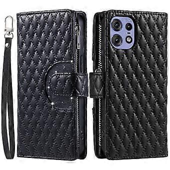 Glitter Lattice Nahkakotelo Motorola Edge 50 Prolle (Musta)
