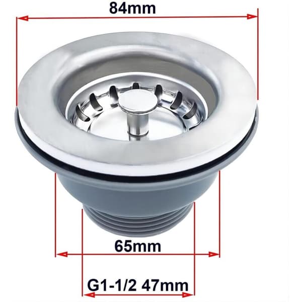 Køkkenvaskafløb uden overløb, rustfri kurv ø 85 mm, 1½ tommer, rustfrit stål + ABS, afløb + kurv