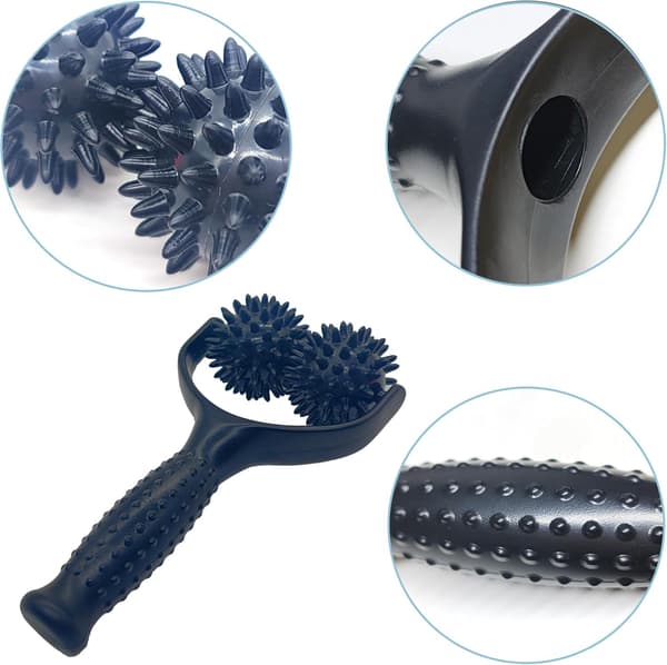 Black Massage Roller with Handle, Anti-Cellulite Massager Roller
