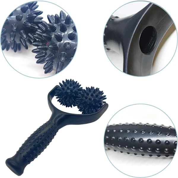 Black Massage Roller with Handle, Anti-Cellulite Massager Roller