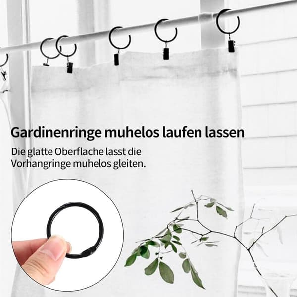 42 stk. 32 mm gardinringe med gardinklemmer, metalgardinringe med gardinklemmer, gardinklemmer kroge ringe til badeforhængsstang - sort