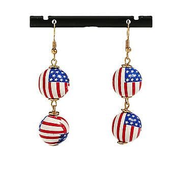 Independence Day Earrings Dynamic and Static Beauty Double Ball Hanging Earrings (B)